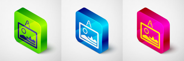 等距图片图标隔离在灰色背景。方形按钮。向量图片下载