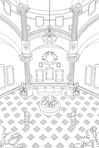 豪华艺术画廊房间矢量涂鸦插图图片下载