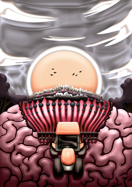 拖拉机耕地，农业漫画，人脑图片下载