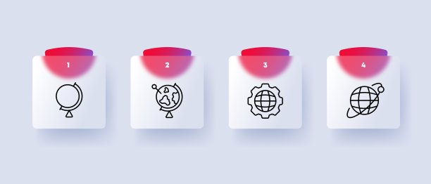 地球仪图标集。地球的视觉表现，一个被划分成大陆的球形行星。星球。Glassmorphism风格。矢量线图标的业务和广告图片下载