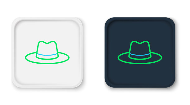 线人帽与丝带图标隔离在白色背景。色彩缤纷的轮廓概念。向量图片下载