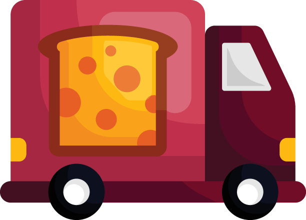 移动糖果单位概念，食品卡车矢量颜色图标设计，面包店和烘焙食品符号，烹饪和厨房教育标志，配方开发库存插图图片下载