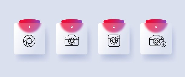 相机图标集。艺术表现、文献、新闻和科学研究。摄影。Glassmorphism风格。矢量线图标的业务和广告图片下载