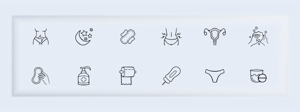 月经图标集。月经周期，经期追踪器，女性卫生用品，经期镇痛。时间的概念。矢量线图标的业务图片下载