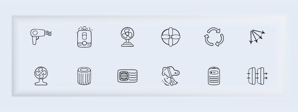 炎热天气冷却图标集。炎炎夏日清爽的解决方案。冷的概念。柔和的颜色背景。矢量线图标的业务图片下载