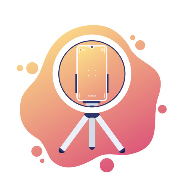 手机放在三脚架上，带环形灯，视频记录，矢量图片下载