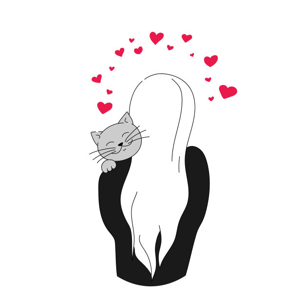女孩抱着一只猫。爱我的宠物主题。简单的手绘矢量艺术图片下载