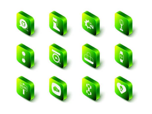 集运动拳击鞋，拳击手套，拳击袋，智能手表与心脏，拳击，哑铃和图标。向量图片下载