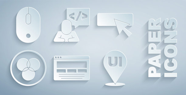 设置UI或UX设计，RGB和CMYK色彩混合，前端开发和计算机鼠标图标。向量图片下载