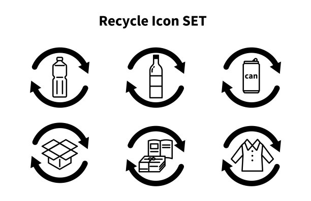 一组象征回收、再利用的图标(黑色)图片下载