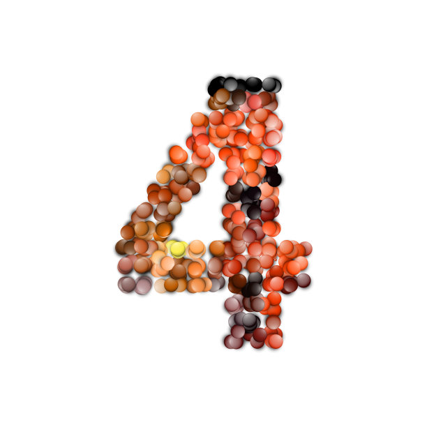 一组由彩色颗粒组成的数字，3d渲染，四个图片下载