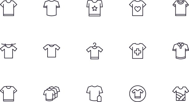 收集现代t恤轮廓图标。一套现代插图的移动应用程序，网站，传单，横幅等孤立的白色背景。优质标识图片下载