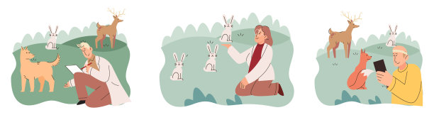 动物学家研究森林野生动物的自然栖息地。研究野生动物的生存条件图片下载