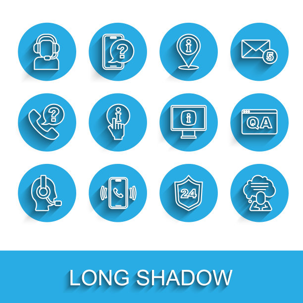 设置线路人带耳机，电话24小时支持，语音泡泡聊天，信息，问答和监控信息图标。向量图片下载