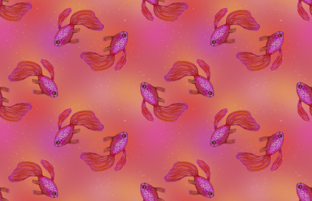 无缝图案与金鱼面纱的尾巴。图片下载