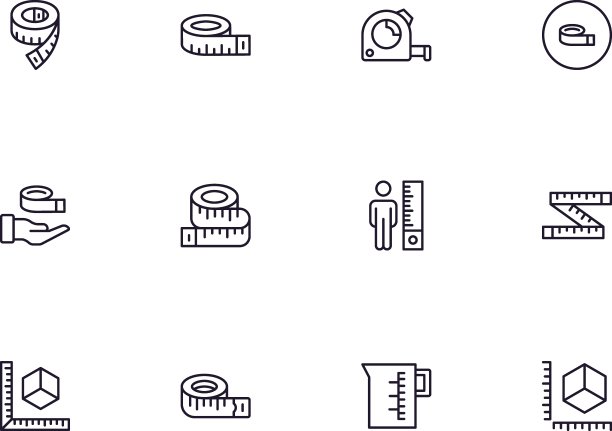 收集现代测量轮廓图标。一套现代插图的移动应用程序，网站，传单，横幅等孤立的白色背景。优质标牌。图片下载