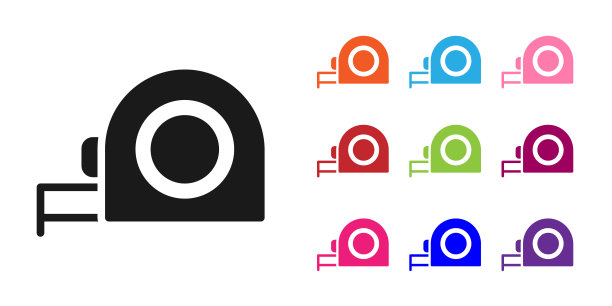 黑色轮盘赌建设图标隔离在白色背景。卷尺符号。设置图标彩色。向量图片下载