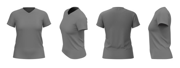 女式t恤模板，从四面，孤立，灰色图片下载