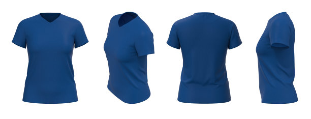 女式t恤模板，四面隔离，
蓝色图片下载