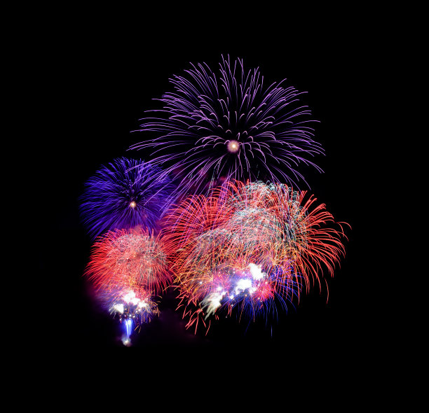 彩色烟花孤立在黑色的背景图片下载