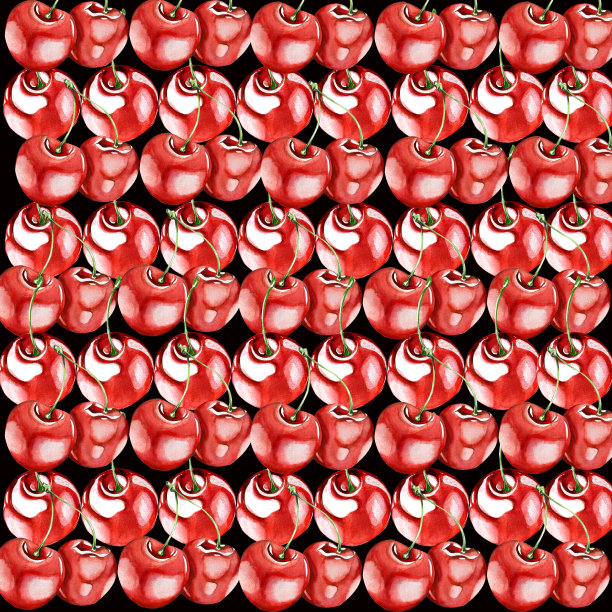 一套樱桃水彩画。鲜嫩多汁的樱桃浆果，有花有叶。设计图片下载