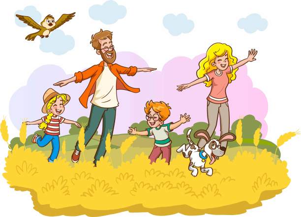 幸福家庭:母亲，父亲，孩子，儿子和女儿在自然图片下载