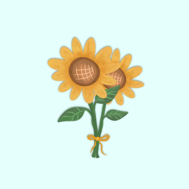 一束向日葵的简单插图。适合打印用于墙面装饰，张贴在社交媒体，或贴纸。图片下载