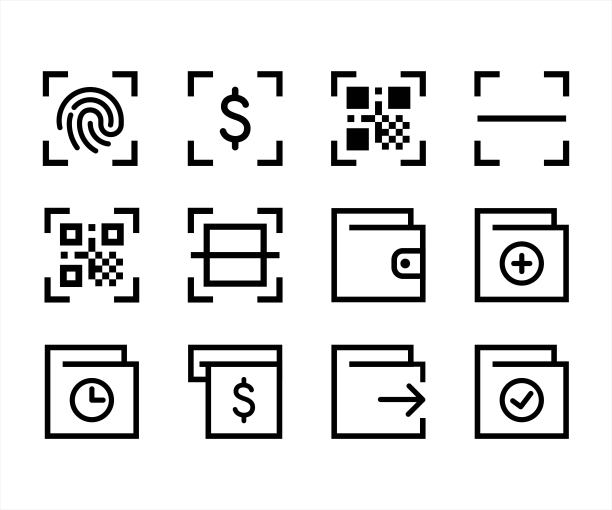 二维码图标，条形码符号，智能手机二维码，编码，移动应用，支付和折扣标志，矢量插图图片下载