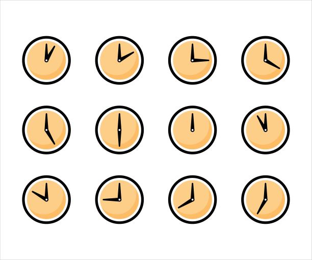 时钟图标，手表符号，时钟，手表-计时器，时间标志，矢量插图图片下载