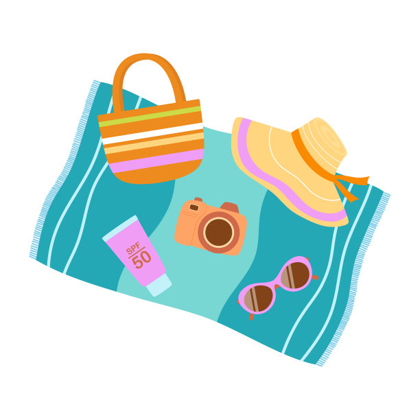 矢量夏季插图与沙滩毛巾和配件图片下载