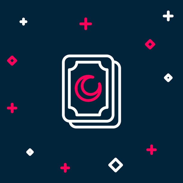 线塔罗牌图标孤立的蓝色背景。魔法神秘的塔罗牌。色彩缤纷的轮廓概念。向量图片下载