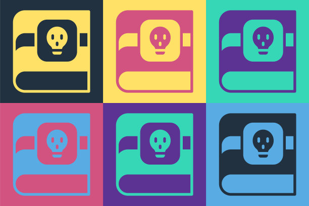 波普艺术书关于毒药与头骨图标隔离的彩色背景。危险标志，死亡的象征。向量图片下载