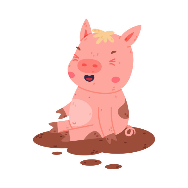 粉红小猪坐在泥坑里矢量素材图片下载