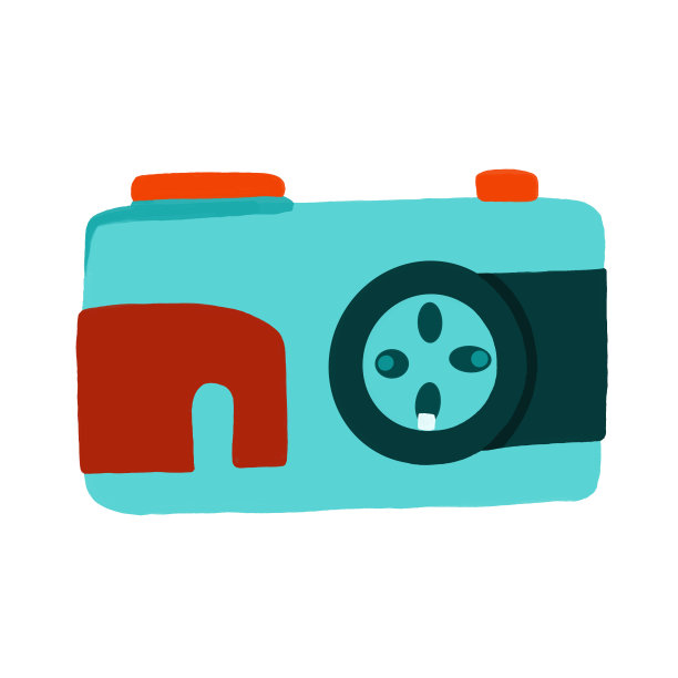 水彩和绘画的蓝色老式相机孤立的白色背景。数字绘画的图标插图。图片下载