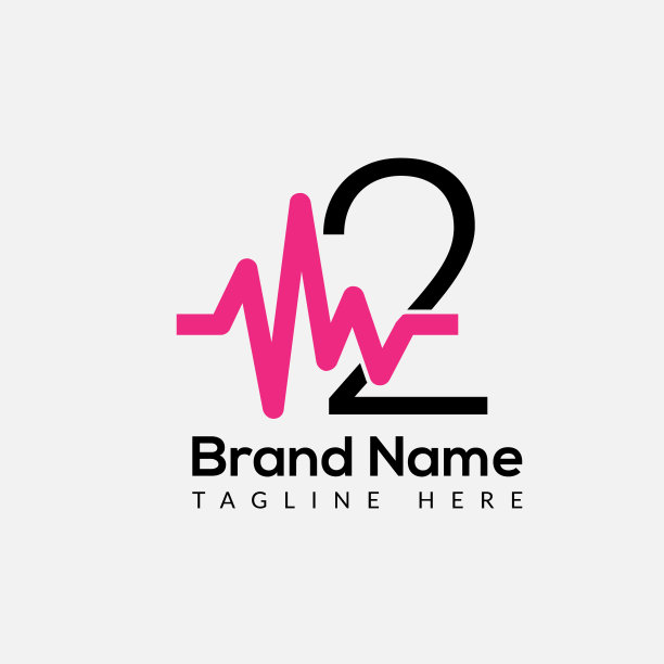 医药标志上的字母2模板。医学图标上的2个字母，最初的心脏跳动，健康标志的概念图片下载