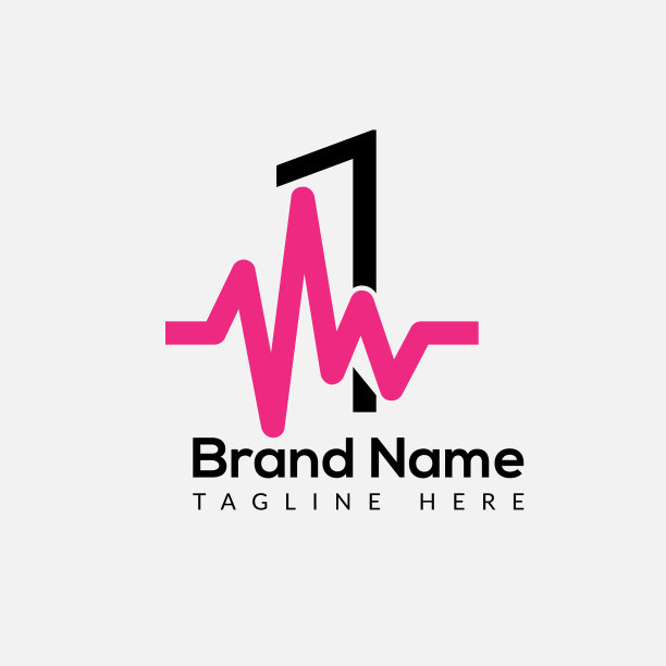 医药标志上的字母1模板。医学图标上的1个字母，最初的心脏跳动，健康标志的概念图片下载