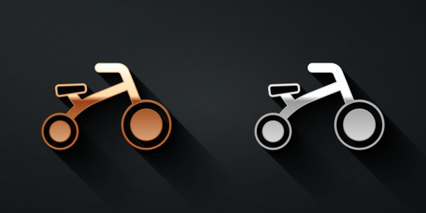 金色和银色自行车的孩子图标孤立的黑色背景。长影式。向量图片下载