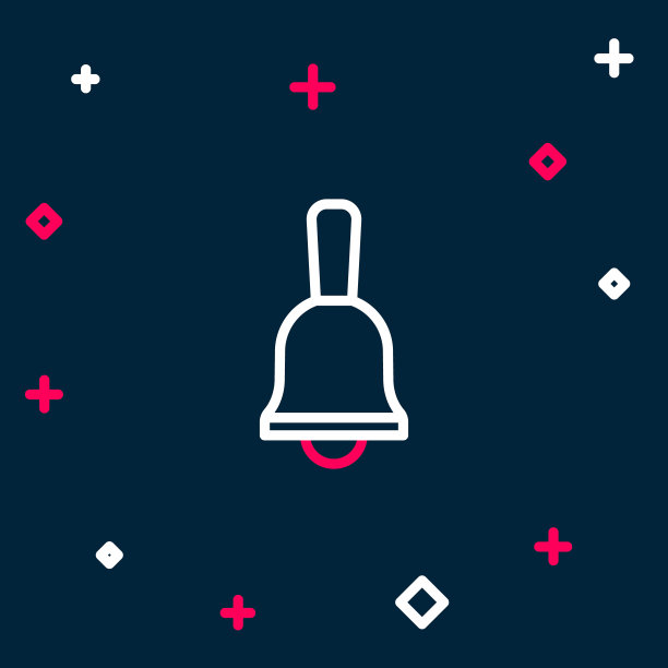 线路振铃图标隔离在蓝色背景。报警标志、服务铃、手铃标志、通知标志。色彩缤纷的轮廓概念。向量图片下载