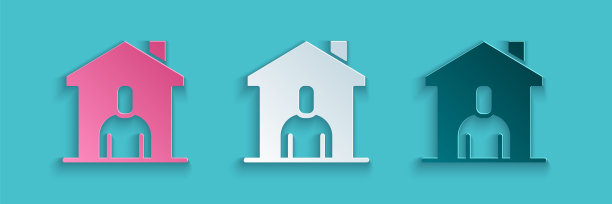 剪纸庇护所无家可归的图标孤立在蓝色背景。紧急住房，为无家可归的人、流浪汉和乞丐提供的临时住所。纸艺风格。向量图片下载