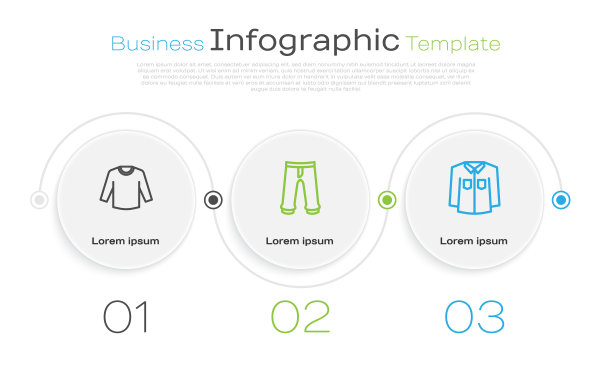 采购产品线毛衣，裤子和衬衫。业务信息图表模板。向量图片下载