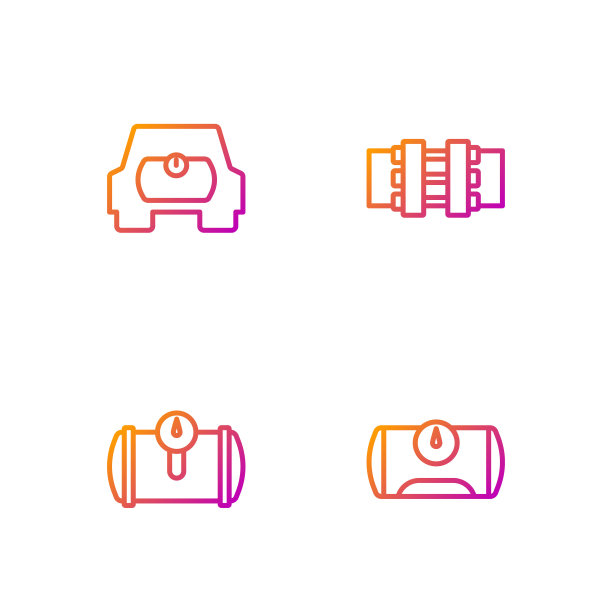 汽车油箱，金属管道和阀门。渐变颜色图标。向量图片下载