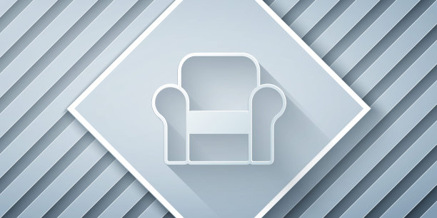 剪纸扶手椅图标孤立的灰色背景。纸艺风格。向量图片下载