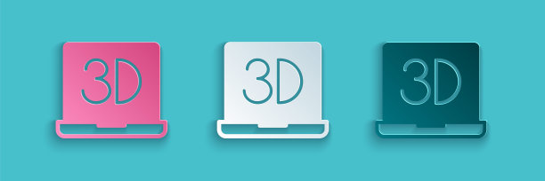 剪纸3D打印机图标隔离在蓝色背景。3 d打印技术。纸艺风格。向量图片下载