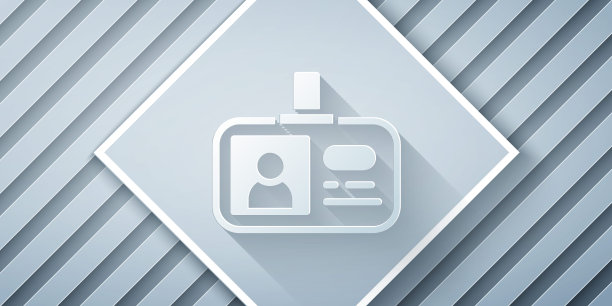 剪纸识别徽章图标隔离在灰色背景。它可以用于展示，公司的身份，广告。纸艺风格。向量图片下载