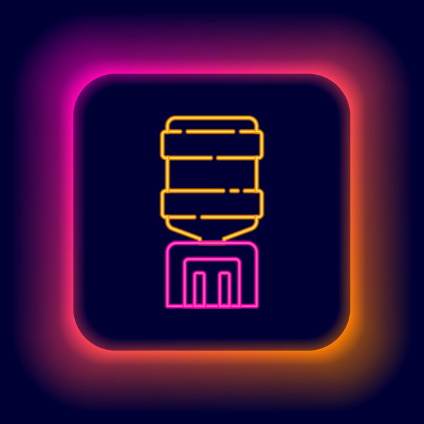 发光的霓虹灯线为办公室和家庭图标孤立的黑色背景。饮水机。瓶办公室，塑料和液体。色彩缤纷的轮廓概念。向量图片下载