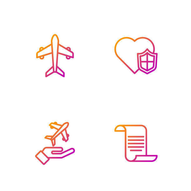 带上盾牌，飞机在手，人寿保险。渐变颜色图标。向量图片下载