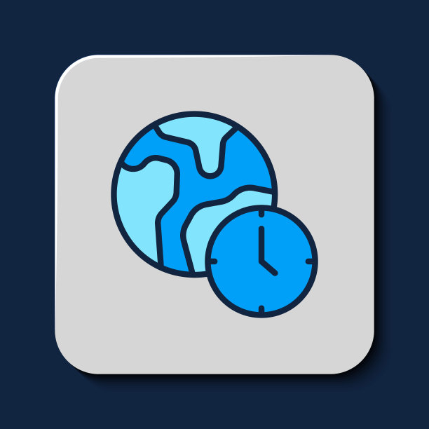 填充轮廓世界时间图标孤立的蓝色背景。向量图片下载