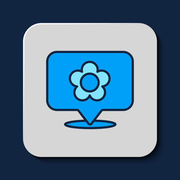 填充轮廓位置与花图标隔离在蓝色背景。向量图片下载