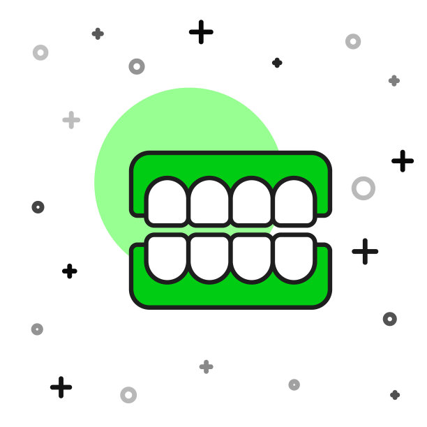 填充轮廓假颚图标隔离在白色背景。牙颌或假牙，带门齿的假牙。向量图片下载