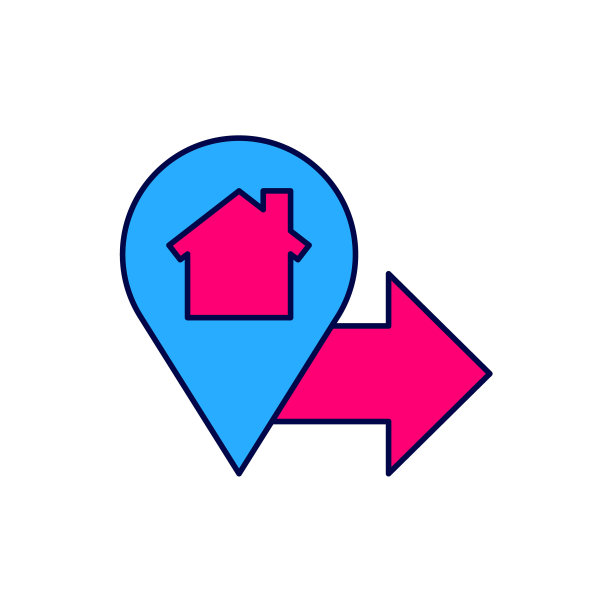 填充轮廓地图指针与房子图标隔离在白色背景。主位置标记符号。向量图片下载